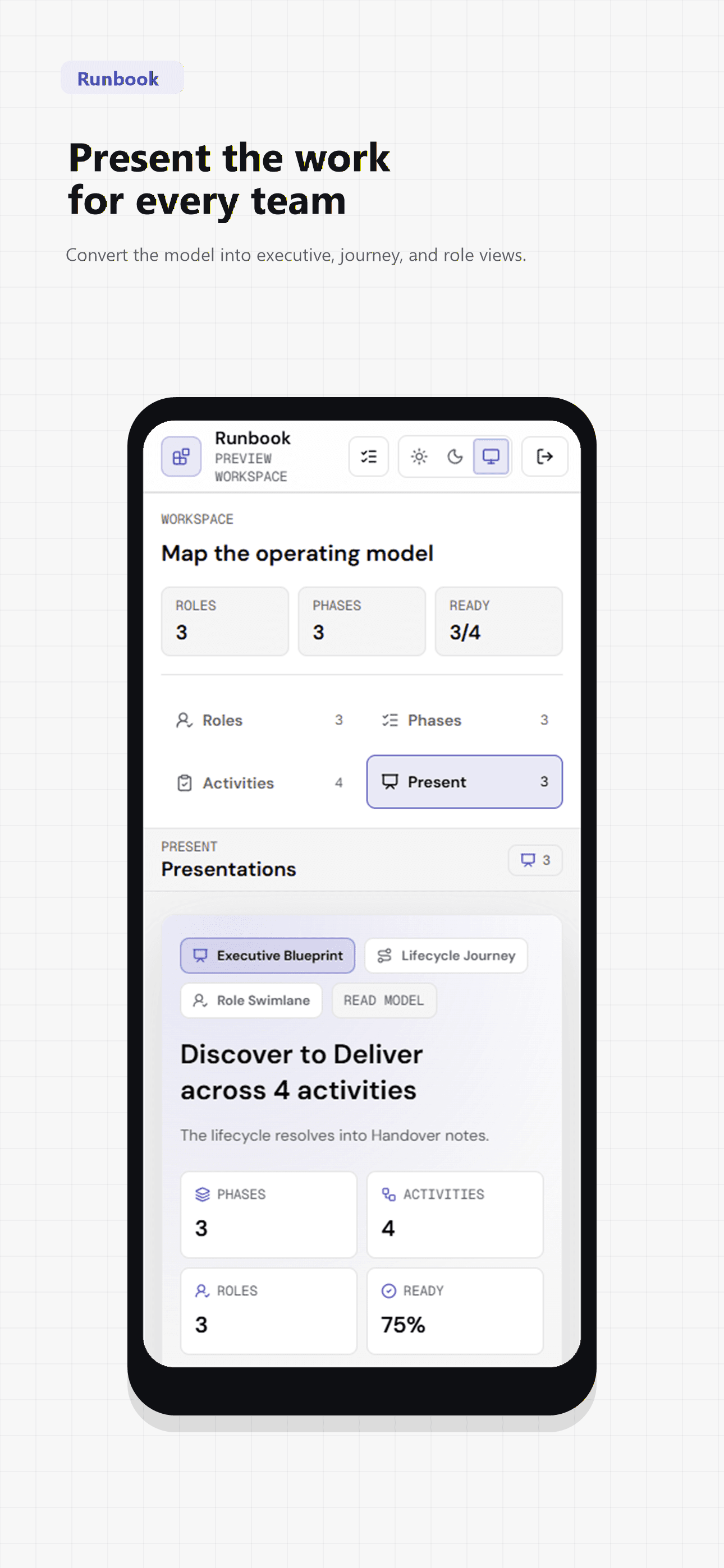 Runbook App Store screenshot for presenting work for every team.
