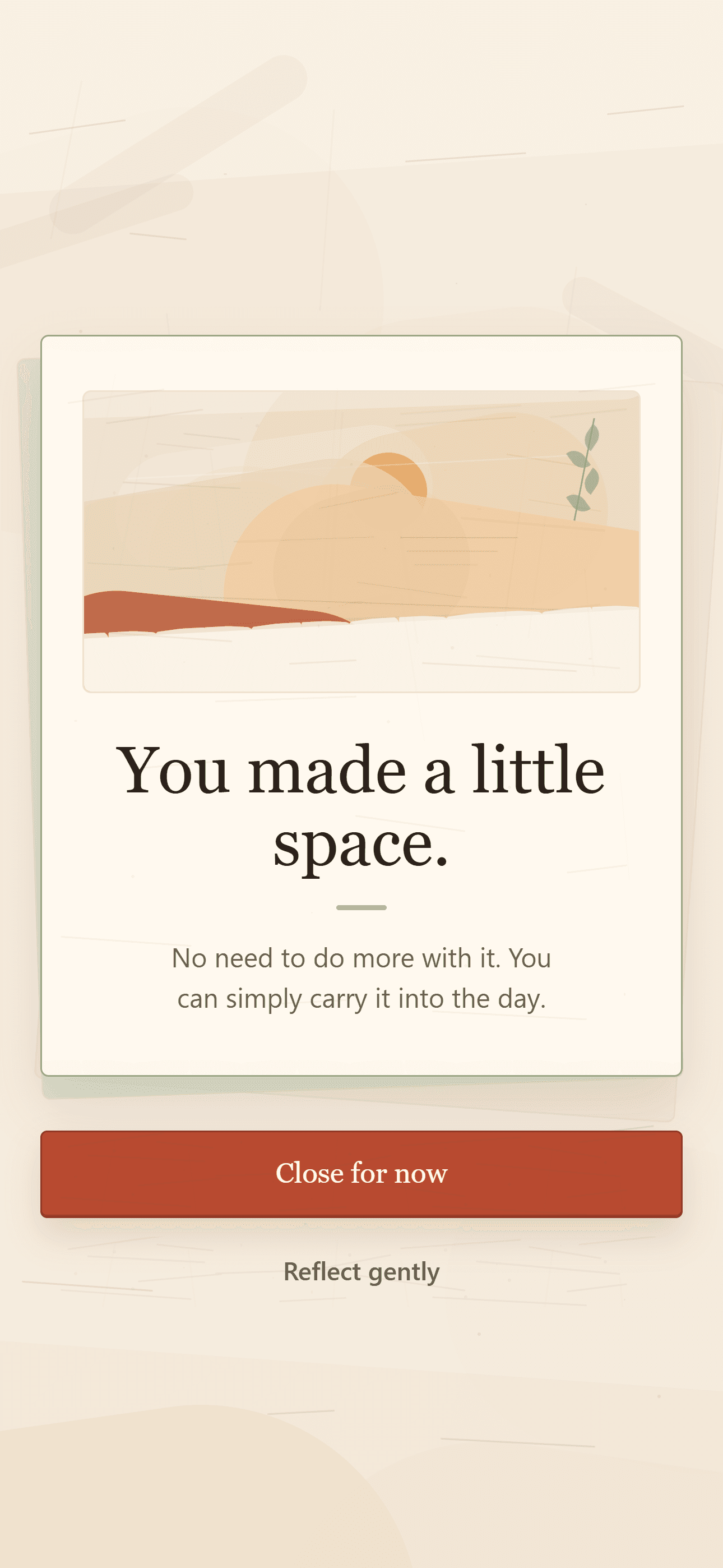 Dawnkit completion screen saying You made a little space with close and reflect actions.